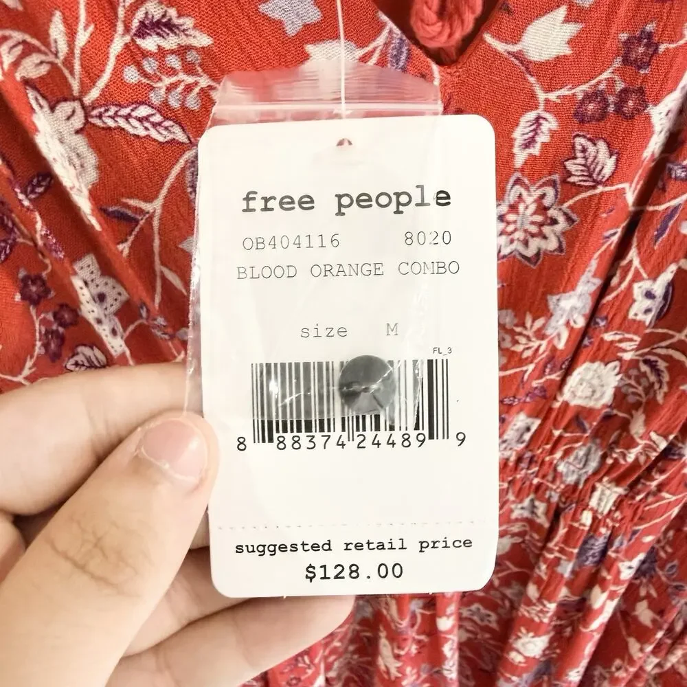 Free People Lucky Loosey Mini Dress Blood Orange Combo Boho Size Medium ZZ12 NEW